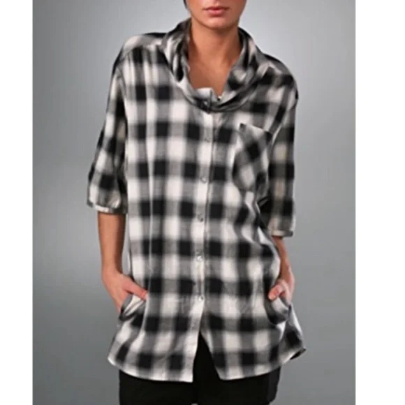 Vince Black and Gray Plaid Tunic Shirt - Picture 2 of 15